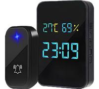 Retoo Sonnette sans Fil avec Température LED, IP44, Sonnette Multifonction 4 en 1 avec Sonnette, thermomètre, hygromètre et Horloge, Sonnette Radio extérieur étanche, Sonnette sans Fil