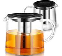 Retoo Théière en verre avec infuseur à thé, passoire à thé - Filtre à mailles fines - Capacité : 1,5 l - Résistant à la chaleur - Avec couvercle - Poignée non chauffante - 16 x 15 x 22 cm
