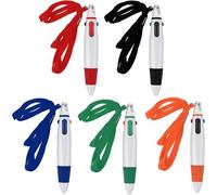 Retractable Ballpoint Pens With Lanyard Neckband, 5 Pack 4 In 1 Multicolor Ballpoint Pens With Top Cord For Office, School, Students, Party Favors