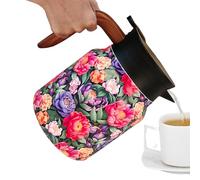 Rétro - 11 x 16,5 cm Vintage imprimé floral avec passoire | Distributeur de café boissons avec infuseur à thé, carafe thermique pour eau chaude froide - Acier inoxydable et bois