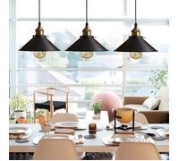 Rétro 3 Luminaires Suspensions Noir Industrielle E27-Ø22 cm Métal Lustre Abat-jour plafonnier Intérieur Eclairage Decoratif
