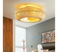 Rétro Bambou Ventilateur De Plafond Abat Jour Avec Éclairage Et Télécommande Fan Plafonnier 6-vitesses Pales Réversibles Minuterie Lustre E27 Salon Salle À Manger Chambre À Coucher Lumière Suspension