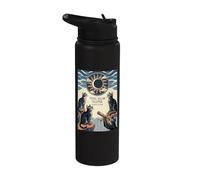 Retro Cats Total Solar Eclipse 2026 Visualisation d'un événement céleste Stainless Steel Insulated Water Bottle