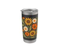 Rétro Fleur Sauvage Tournesol Marguerite Floral Botanique Nature Gobelet isotherme en acier inoxydable double paroi