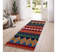 Rétro Géométrique Tapis de Couloir Extra Long 50 x 150 cm, Américain Rayures Carreaux Blocs Couleur Lavable Antidérapant Poil Ras Doux Couleur Tapis pour Cuisine Couloir Passage Chambre, Multicolore