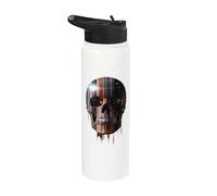 Retro Glitch Skull Art | Crâne numérique vintage Stainless Steel Insulated Water Bottle
