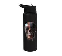 Retro Glitch Skull Art | Crâne numérique vintage Stainless Steel Insulated Water Bottle