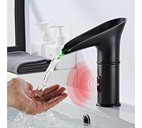 Rétro Mitigeur Lavabo Automatique à Infrarouge Eau Froide et Chaude Robinet Mitigeur Lavabo Cascade Led Changement de Couleur Robinet Automatique avec Capteur Infrarouge-Noir Antique_Bas