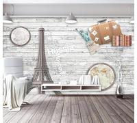 Rétro Motif Bois Tour Carte Du Monde Papier Peint 3D Installation Facile Intissé Tapisserie Bureau Salon Canapé Chambre Décoration Murale-200cm×140cm