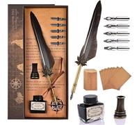 Rétro Plume D'oie Stylo De Calligraphi 5 Pointes Set, Encre Et Papier À Lettres, Cadeaux Classique Et Élégant Pour Cadeau Ou Usag