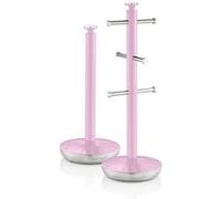 Retro Set Porte-Papier de Cuisine + Porte-Tasses pour 6 Tasses, Acier, SWAN, SWKA1054PN, , Rose Rose G