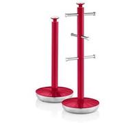Retro Set Porte-Papier de Cuisine + Porte-Tasses pour 6 Tasses, Acier SWAN SWKA1054RN Rouge 9 G