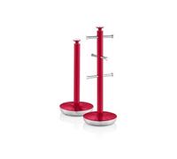 Retro Set Porte-Papier de Cuisine + Porte-Tasses pour 6 Tasses, Acier SWAN SWKA1054RN Rouge 9 G