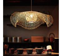 Rétro Suspension Bambou Naturel Lustre De Campagne Vintage Tissé À La Main E27 Hauteur Réglable Pendentif Lumière Salle À Manger Villa Couloir Salon Chambre Éclairage Décoratif Suspendue Plafond,65cm