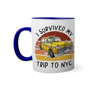 Retro Tom I Survived My Trip To NYC New York Tasse à l'intérieur de couleur bleu avec poignée 330ml