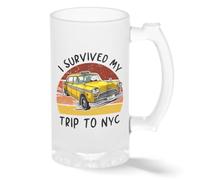 Retro Tom I Survived My Trip To NYC New York Tasse en verre Pint Givré Transparent Nouveauté Pour Bière