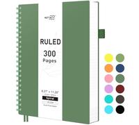 RETTACY Bloc-notes A4 à spirales à spirales, 300 pages/150 feuilles pour écrire, papier ligné 100 g/m², couverture rétro en PVC, pour femme, homme, travail, bureau, école, 21,5 x 27,9 cm, vert foncé