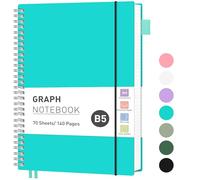 RETTACY Carnet à spirale carré B5 à spirales avec 140 pages, poche en PVC, boucle pour stylo, règle, marque-page pour femme, homme, travail, école, 19 x 25 cm, turquoise