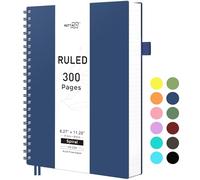 RETTACY Carnet de notes A4 à spirales à spirales, 300 pages/150 feuilles pour écrire, papier ligné 100 g/m², couverture en plastique souple, pour femme, homme, travail, bureau, école, 21,5 x 27,9 cm