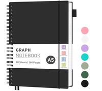 RETTACY Carnet de notes A5 à quadrillage, carnet à spirale, 160 pages/80 feuilles pour homme et femme, bloc-notes avec papier de 100 g/m² pour écrire, poche en PVC, boucle pour stylo, règle,