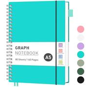 RETTACY Carnet de notes quadrillé 160 pages, format A5 (14,5 x 21 cm), 5 mm par carré, papier épais de 100 g/m², couverture en plastique souple, reliure à spirale, pour l'école, les étudiants, les