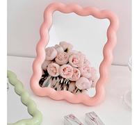 RETZLA Miroir de maquillage pliable et portable - Joli petit miroir de voyage en forme de vague à poser et à suspendre - Décoration de vanité rose pour la maison et le bureau