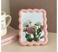RETZLA Miroir de maquillage portable pliable Rose | Joli petit miroir de voyage en forme de vague, debout et suspendu, décoration de coiffeuse pour la maison et le bureau