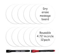réutilisable Notes collantes à effacer à sec Autocollant de tableau blanc rond avec 2 marqueurs, 12-Pack 12cm en cercle (blanc)