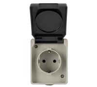 REV AquaBase Prise 1 prise pour pièces humides, protection contre les éclaboussures IP54 bipolaire, jusqu'à 2,5 mm², 230 V~, 50 Hz, 16 A, montage en saillie, gris