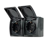 REV AquaForm Double Prise pour pièces humides, IP44, Montage en saillie, Anthracite