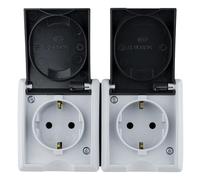 REV AquaForm Double prise pour pièces humides, IP44, unipolaire, montage en saillie, gris