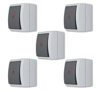 REV AquaForm Lot de 5 interrupteurs de chauffage pour pièces humides IP44, bipolaires, montage en saillie, gris