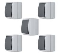 REV AquaForm Lot de 5 interrupteurs d'éclairage pour pièces humides IP44, montage en saillie, gris