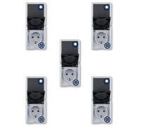 REV AquaForm Lot de 5 prises - Combinaison d'interrupteurs A/W, IP44, unipolaire, montage en saillie, verticale, gris