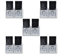 REV AquaForm Lot de 5 prises doubles pour pièces humides, IP44, unipolaire, montage en saillie, gris