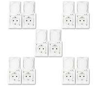 REV AquaForm SPARSET Lot de 5 Prises Doubles pour pièces humides IP44, unipolaire, Montage en saillie, Blanc