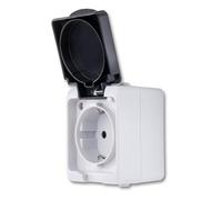 REV AquaMini Mini prise murale pour pièce humide 30% de volume en moins IP54 Double pôle Montage en saillie Gris