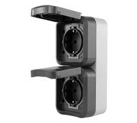 REV AquaStorm, double prise, prise pour pièces humides IP55, bipolaire, montage en saillie verticale, 230 V, 16 A, anthracite