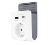 REV Chargeur USB - Adaptateur de Prise avec Plateau de Rangement Pratique pour Smartphone, avec USB (Type A et C) - Prise 230 V - Blanc