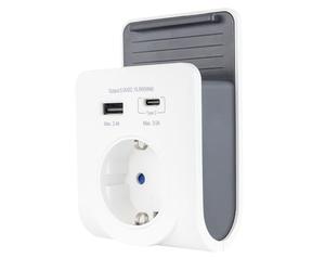 REV Chargeur USB - Adaptateur de Prise avec Plateau de Rangement Pratique pour Smartphone, avec USB (Type A et C) - Prise 230 V - Blanc
