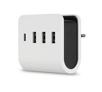 REV Chargeur USB - Adaptateur USB-A et C 3+1 Prises avec Surface de Rangement Pratique - Blanc