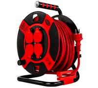 REV Enrouleur de câble, 25 m, H07RN, IP44, 3000 W, câble de rallonge, extérieur, 4 prises de contact de protection, rouge