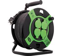 REV Enrouleur de câble plastique 40m IP 44 4-fois noir vert