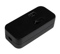 REV Interrupteur intermédiaire avec port USB, interrupteur à bascule unipolaire, interrupteur à cordon, interrupteur de câble, interrupteur de ligne d'alimentation, unipolaire, 2,5 A, 230 V~, noir