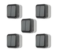 REV Lot de 5 interrupteurs série AquaStorm - Lot économique - Interrupteur d'éclairage pour pièces humides IP55, unipolaire, montage en saillie, 230 V, 10 A - Anthracite
