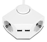 REV Multiprise 2x, 2x USB, pour montage en angle, 1,5 m, blanc