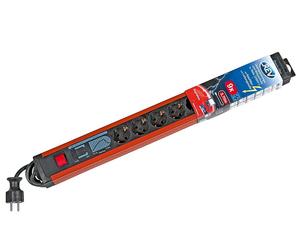 REV Multiprise avec ÜSS + filtre d'alimentation, rouge/gris, 9x, 9x contact de protection, avec interrupteur, 4m de conduite d'alimentation