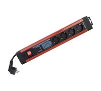 REV, Multiprise, Bloc multiprises avec ÜSS + filtre secteur, rouge/gris, 4 voies, 4xSchuko, avec interrupteur, câble (4x, CEE 7/3, 2.50 m)