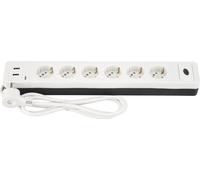 REV Multiprise Combini, 6x, 2x USB-A, 1,4 m, blanc/noir