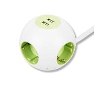 REV Multiprise Ronde Powerglobe avec USB, Blanc/Vert
